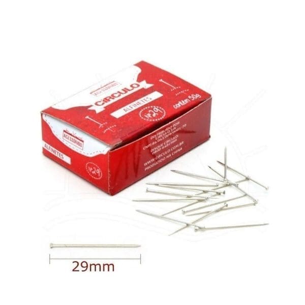 Alfinete de Cabeça 29 mm ideal para costura, patchwork e artesanato. Ponta fina, resistente e fácil de manusear, perfeito para prender e marcar tecidos.