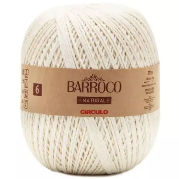 Barroco Natural Círculo – fio 100% algodão com toque macio, alta durabilidade e várias espessuras. Perfeito para crochê decorativo, suplás, tapetes e peças naturais.